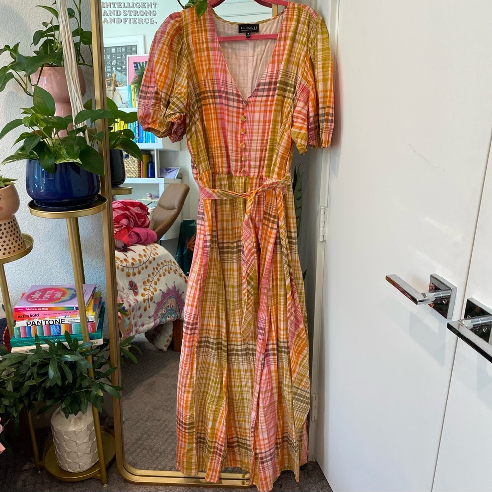 Plaid puff sleeve ELOQUII dress
